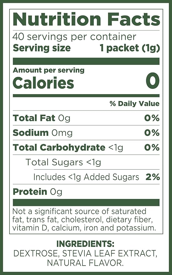 PURE VIA Stevia Sweetener Packets, Sugar Substitute, Natural Sweetener, No Erythritol, Zero Calorie Natural Sweetener Packets, 40 Count (Pack of 12)