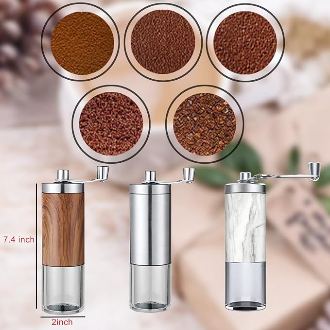 Manual Coffee Grinder, Coffee Bean Grinder with Adjustable Settings, Stainless Steel Hand Coffee Mill, Coffee Grinder Manual for Camping Home and Office (Sliver)