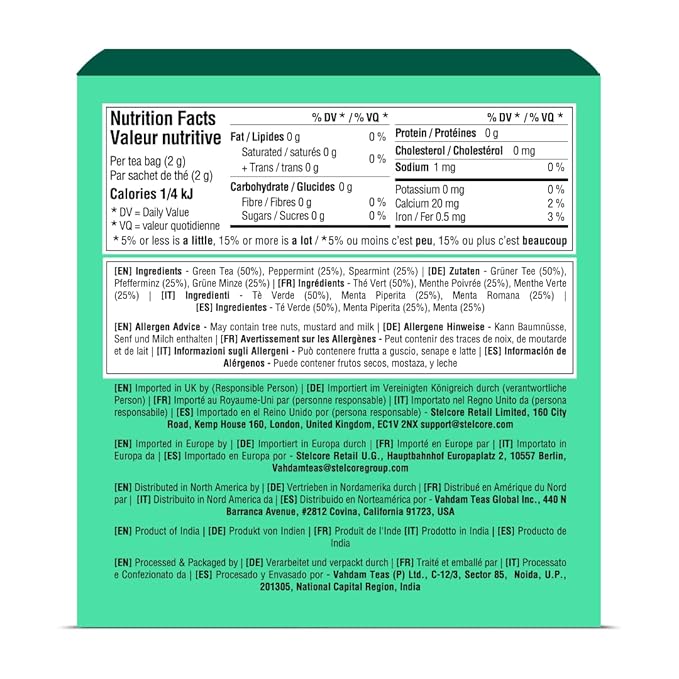 VAHDAM, Mint Green Tea Bags (30 Count) 100% Pure Leaf Tea, High Grown, Low Caffeine, Non GMO, Gluten Free | Individually Wrapped Plant-Based Pyramid Tea Bags | Direct from Source