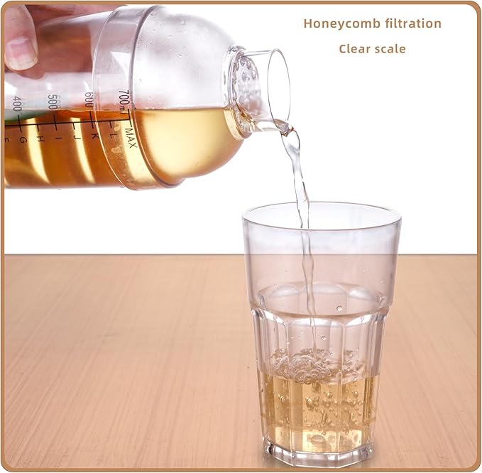 Plastic Bar Cocktail Shaker with Measuring Jigger Set,Hand Drink Mixer Boba Tea Shaker Cup with Scales,Bar Tool Transparent Protein(700ML)