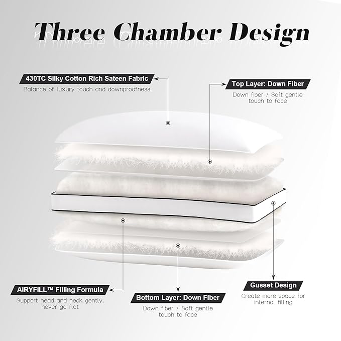 Feather Down Pillows Standard Size Set of 2 with Gusset, Luxury Hotel Collection Bed Pillow 2 Pack, Down Surrounded Gusseted Pillows for Sleeping, Soft for Side, Back Sleepers 20x26 in.