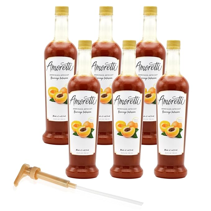 Amoretti - Armenian Apricot Beverage Infusion - Drink Mix & Water Enhancer with Pump for Flavoring Cocktails, Waters, Teas, and other Beverages, Preservative Free