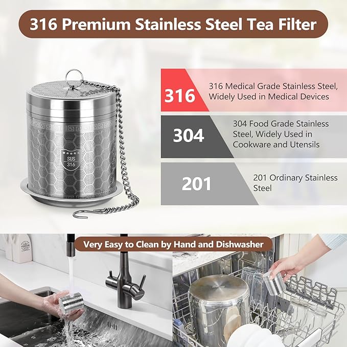 316 Stainless Steel Tea Strainer for Loose Leaf Tea (1, Large)