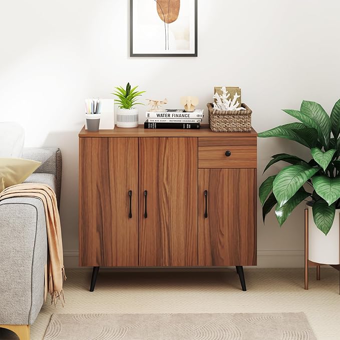 Buffet Cabinet with Storage, Sideboard Cabinet with Drawers, Kitchen Storage Cabinet w/Doors & Shelves, Farmhouse Buffet Table, Bar Cabinet for Kitchen, Dining Living Room, Entryway (3 Doors)