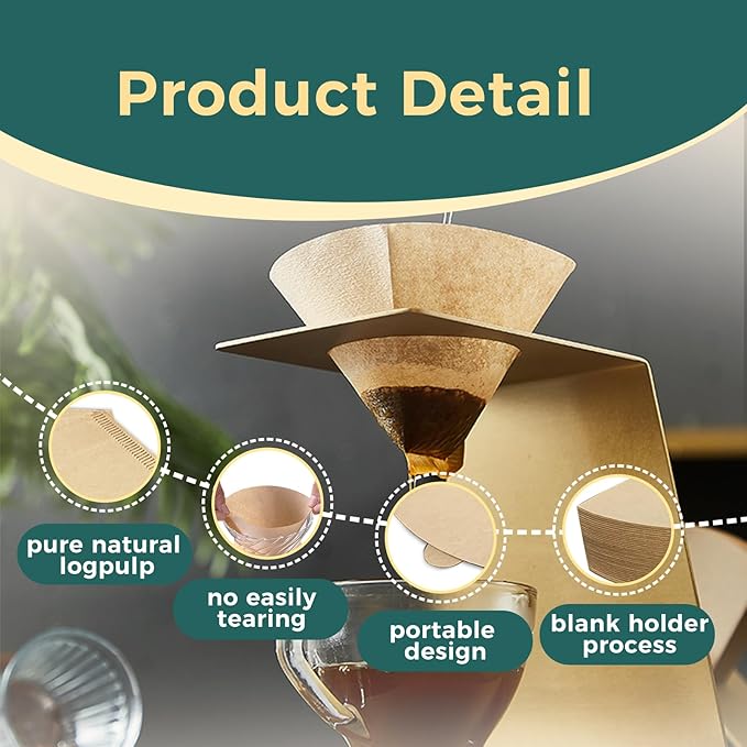 HAPIGO Easy-Dispensing Natural Brown Cone Coffee Filters V02 Size, 100 Count - Unbleached Paper Filters for Pour Over Brewing, Compatible with Chemex, Hario V60 & More，Box for Easy Use & Tidy Storage
