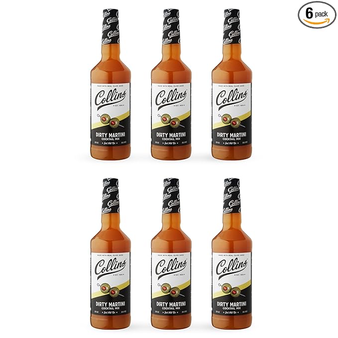 Collins Dirty Martini Mix, Made With Real Olive Brine for the Bold Flavor You Need, Classic Cocktail Recipe Ingredient, Bartender Mixer, Drinking Gifts, Home Cocktail bar, Set of 6 32 fl oz Bottles