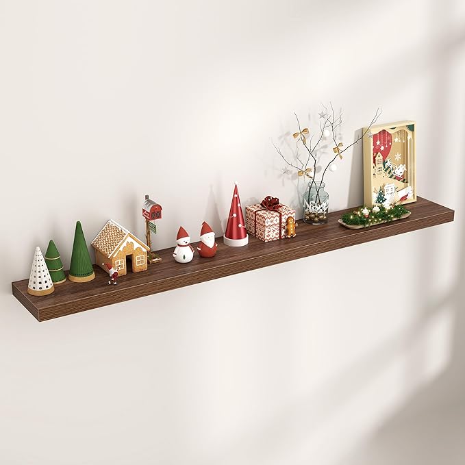 Floating Shelves for Wall, Engineered Wood Wall Shelves with Invisible Brackets for Living Room Bedroom Bathroom Office Kitchen Decor and Storage (Walnut, 72" W x 9" D x 1.5" H) Set of 1