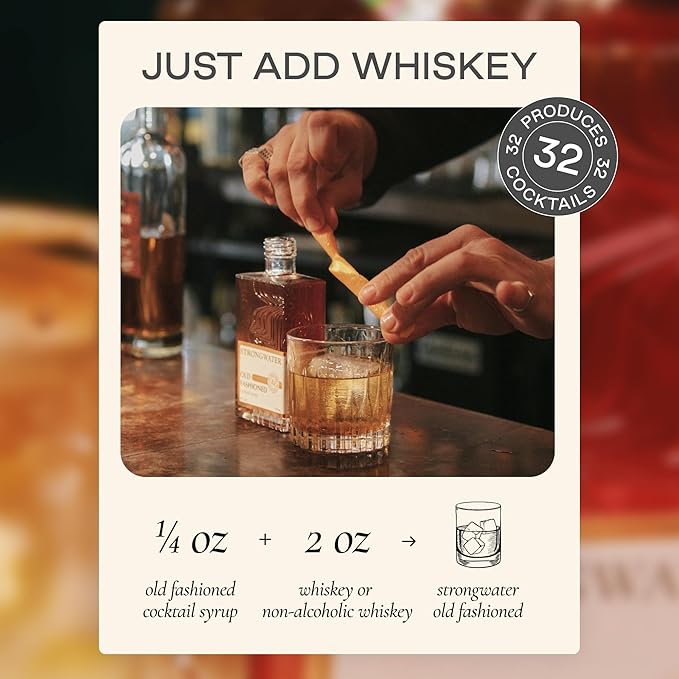 Strongwater Smoked Old Fashioned Craft Cocktail Mixer - Makes 32 Cocktails - Handcrafted Old Fashioned Syrup with Lapsang Souchong Tea, Sugar, Citrus & Cherry