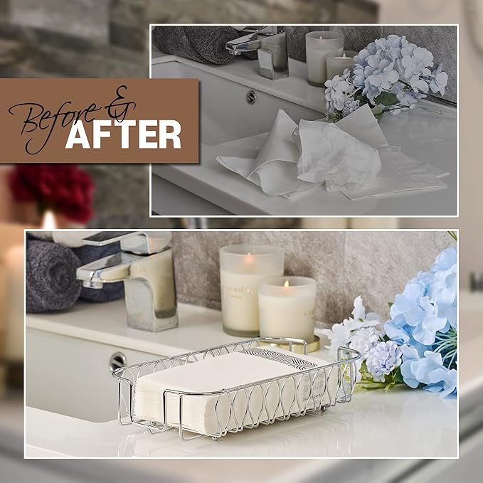 Silver Guest Towel Holder Tray for Bathroom – Napkin Organizer for Disposable Paper Towels, Hand Towel Rack for Countertop, Modern Holder for Guest Bathroom Essentials and Powder Room