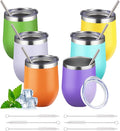 12oz Stemless Wine Tumbler with Lid Double Wall Insulated Wine Cup Stainless Steel Glasses Tumbler with Straw Insulated cocktail Tumbler Coffee Mug for Hot and Cold Beverages (Multicolor-11,6Pack)
