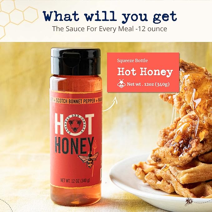 Savannah Bee Company Hot Honey Gluten Free and 100% Pure Honey Infused with Sweet Wildflower- Heat from Wildflower and Habanero Peppers 12 oz Squeeze Bottle