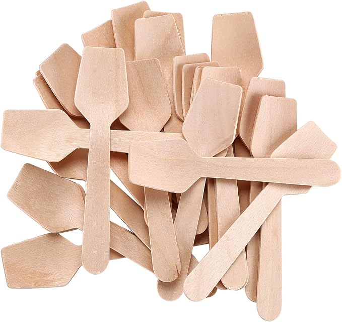 Gmark 4" Mini Wooden Sampling Spoons, Pack of 100, Square End, Disposable, Biodegradable Compostable Birchwood