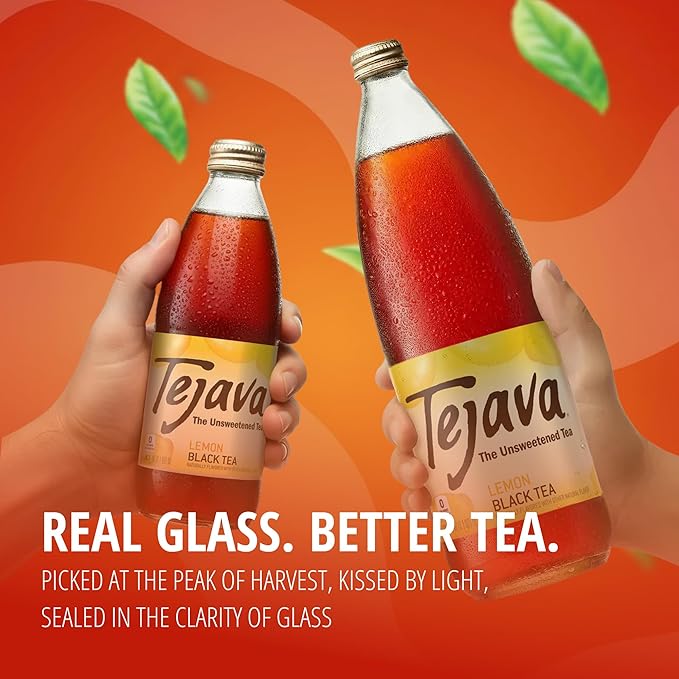 Tejava Lemon Black Iced Tea, 4 Pack, 12oz Glass Bottles, Unsweetened, Non-GMO, Kosher, No Sugar or Sweeteners, No calories, No Preservatives, Brewed in Small Batches
