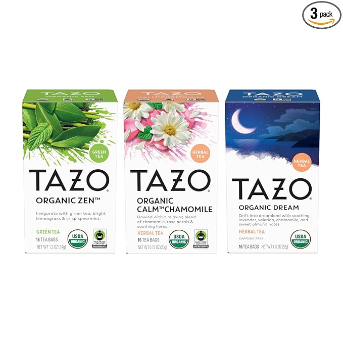 TAZO Tea Bags, Regenerative Organic Zen, Calm Chamomile & Herbal Organic Dream 16 CT (1ea) (Variety Pack)