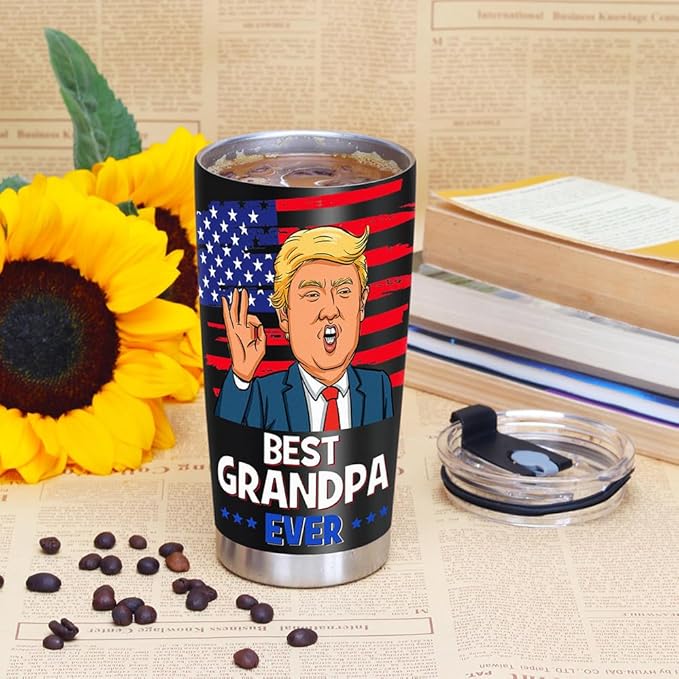 Gifts for Grandpa, Best Grandpa Ever Tumbler Christmas Gifts - Great Grandfather Birthday Gift from Grandchildren Grandson Granddaughter, 20 OZ Stainless Steel Insulated Travel Coffee Tumbler Cup