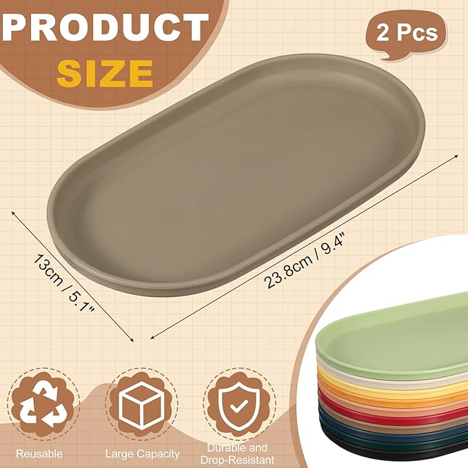 uxcell 2Pcs Fast Food Serving Trays, 9.4x5.1 Oval Reusable Restaurant Serving Trays for Kitchen Restaurant Coffee Fruit Burger Lunch Dessert, Khaki