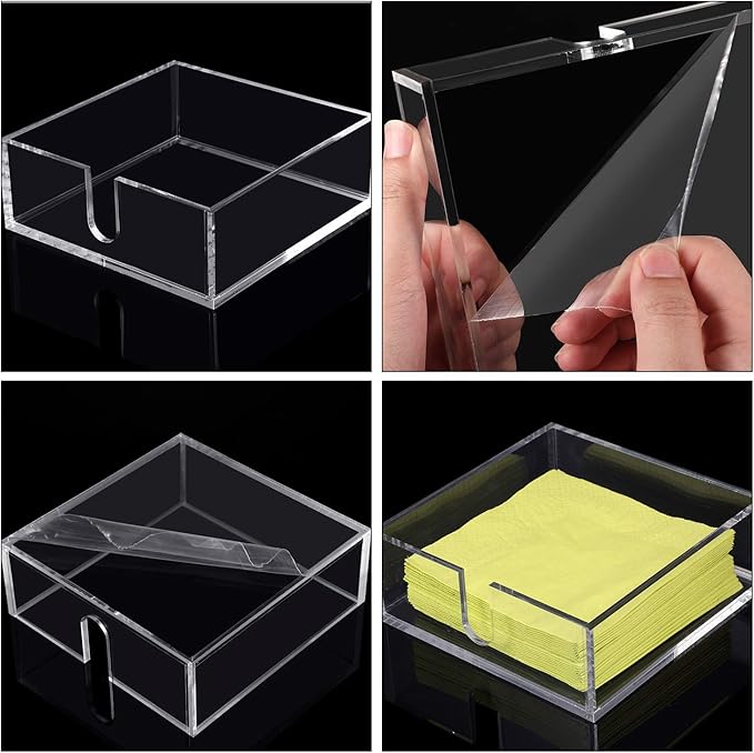 Acrylic Cocktail Napkin Holder for Table, Clear Beverage Napkin Holder Square Rectangle for Dinner, Kitchen, Bathroom, Restaurant, Bar (2 Pieces, 5.5 x 5.5 Inch)