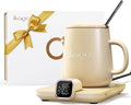 Coffee Mug Warmer Set, ±1°F Precision Temperature Control Smart Heated Mug for Desk, Electric Coffee Warmer with Auto Shut Off & Real-Time Temp Display, Gifts for Men Women, 15oz Ceramic Mug, Beige
