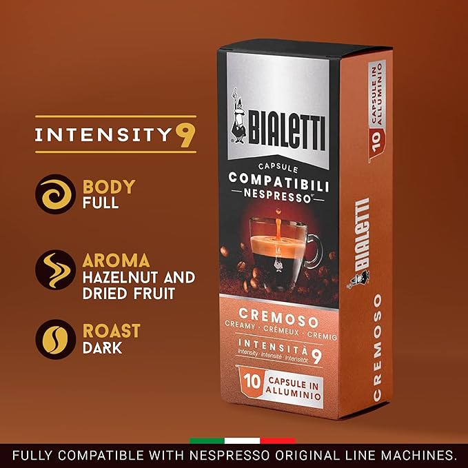 Bialetti Aluminum Nespresso Compatible Capsules - 100 count CREMOSO Espresso Pods compatible with Nespresso Machines