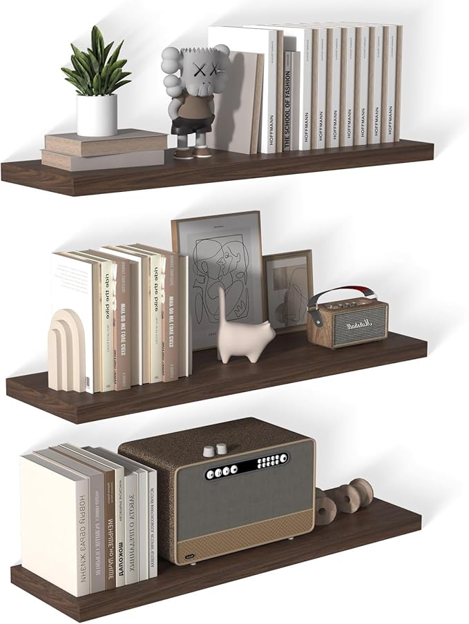 12 Inch Deep Floating Shelves for Wall 3 Pack Floating Shelfs Large Storage Space Wall Decor Display Shelf for Bathroom Living Room Bedroom Kitchen 40" W x 12" D x 1.2" H Walnut