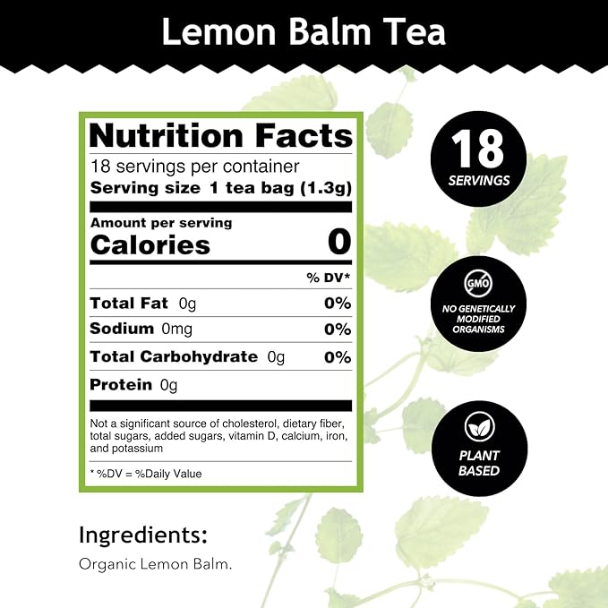 Buddha Teas Organic Lemon Balm - OU Kosher, USDA Organic, CCOF, 18 Bleach-Free Tea Bags
