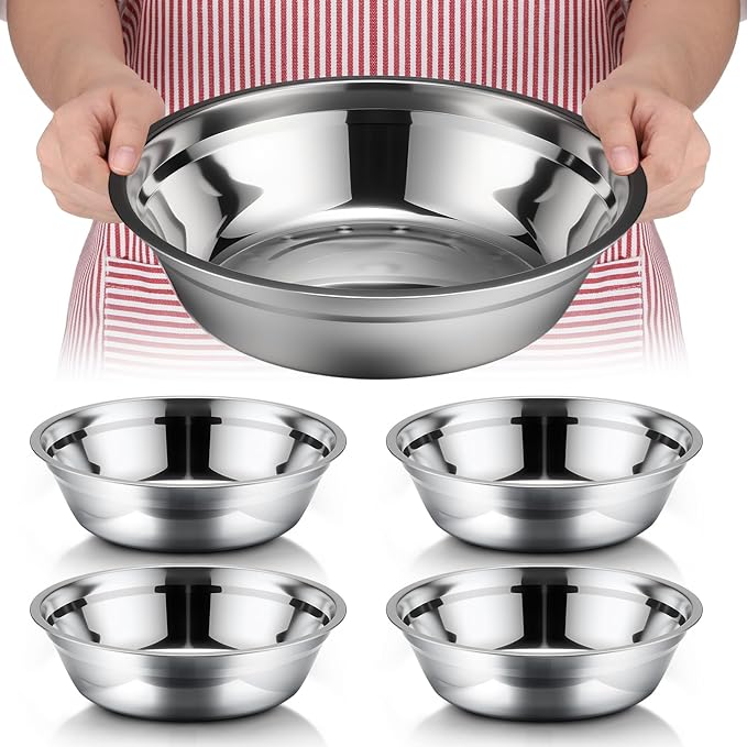 Nuogo 4 Pcs Stainless Steel Mixing Bowls Metal Mixing Bowls Extra Large Basin Salad Basin Deeper Edge Dishwasher Safe Mirror Finish for Home and Commercial, Silver (11 Inch 3.4 Qt)