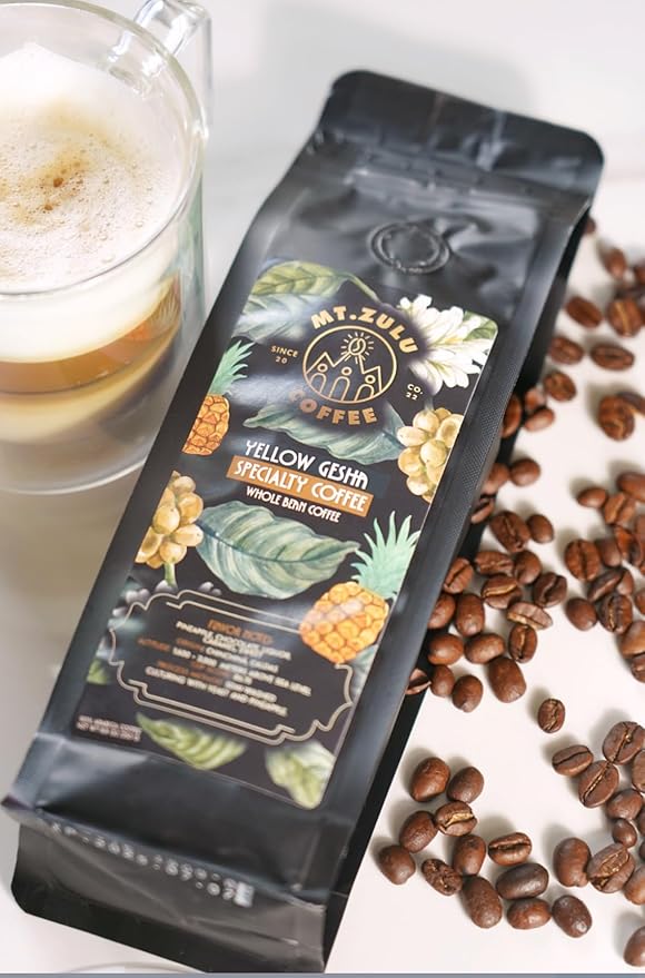 Mt. Zulu Yellow Gesha/Geisha Coffee – Pineapple Fermentation, Semi-Washed, Single Origin Colombian Specialty Beans, Medium Roast, Exotic Flavor Profile, Whole Bean, 8.8 oz Bag