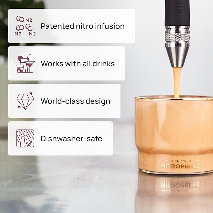 Original NitroPress - Nitro Cold Brew Coffee Maker Kit | Includes 10 Nitrogen Cartridges | Portable Infuser for Smooth Nitro Drinks, Cold Brew, Cocktails & Tea at Home or On the Go
