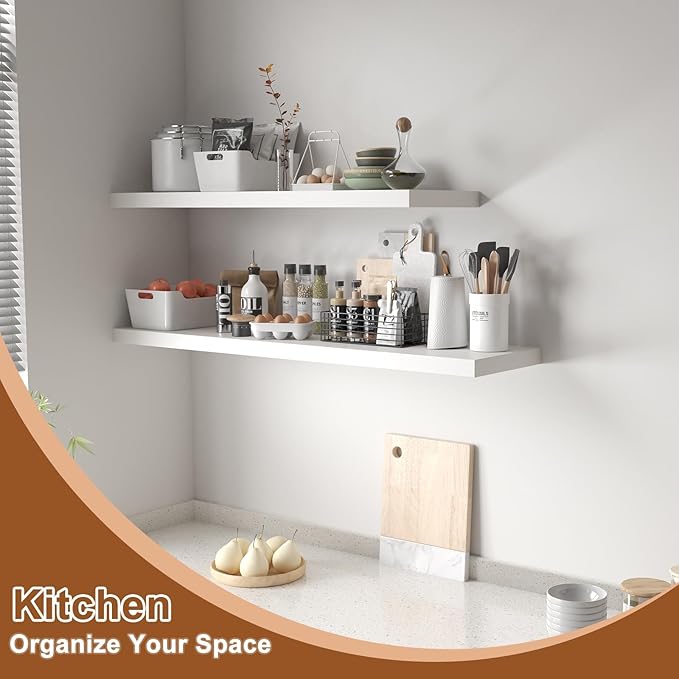 12 Inch Deep Floating Shelves for Wall 3 Pack Floating Shelfs Large Storage Space Wall Decor Display Shelf for Bathroom Living Room Bedroom Kitchen 23.8" W x 12" D x 1.2" H White