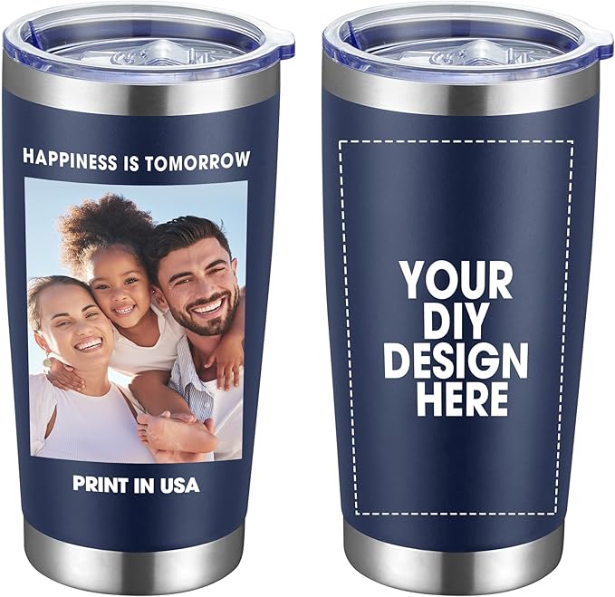 Personalized Coffee Tumbler Print in USA 20oz Stainless Steel Double Wall Insulated Coffee Cup With Text Photo Logo