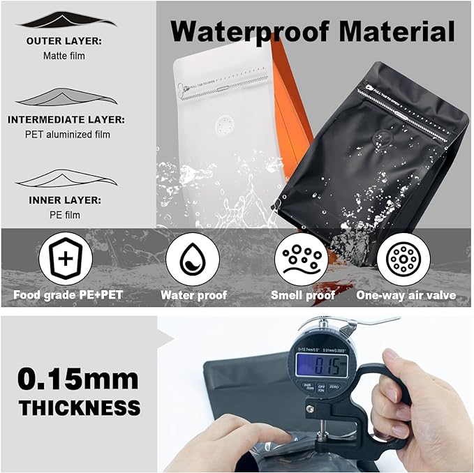 Coffee Bags with Valve(60pcs,8 oz,1/2 lb) Vented Coffee Beans Packaging Bags High Barrier Aluminumed Foil Flat Bottom Heat Sealed Side Zipper Resealable Storage Bag for Home or Business（White+Blue）