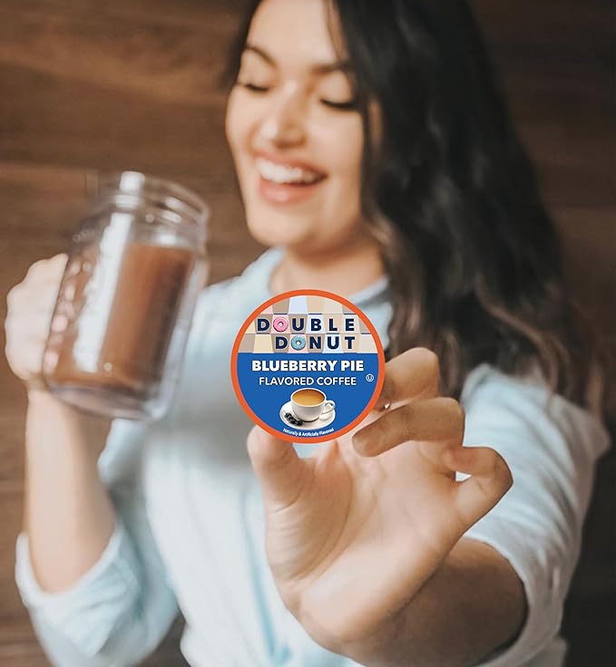 Double Donut Coffee Blueberry Flavored Coffee Pods, Medium Roast Coffee,Compatible with Keurig K Cups Brewers, 72 Cups