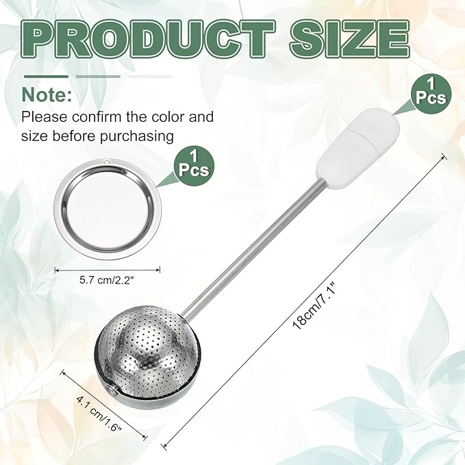 uxcell Tea Infuser for Loose Leaves, Stainless Steel Tea Infuser Filter with Round Plate, Twisting Handle Steeper Strainers for Cup and Teapot, Ball Shaped, White