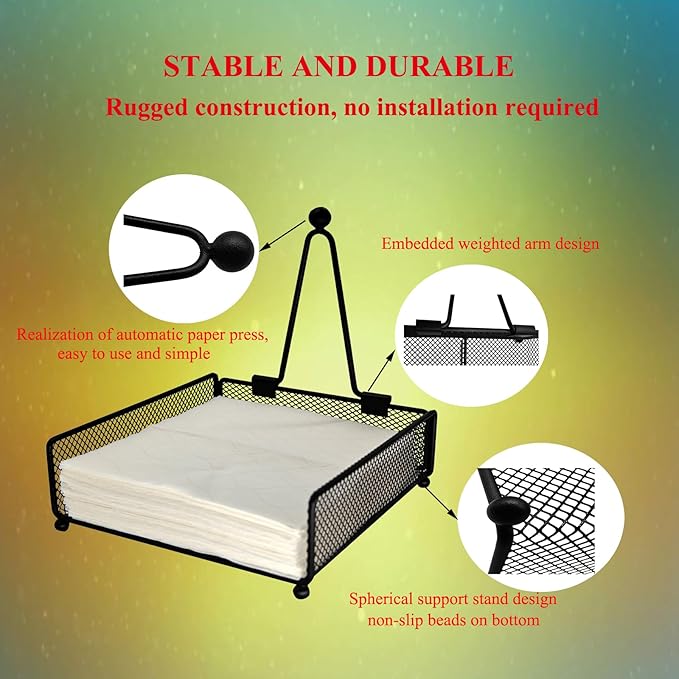 Christmas napkin holders, Flat Napkin Dispenser with Weighted Arm, Metal Napkin Holder for Home Party & Outdoor use.