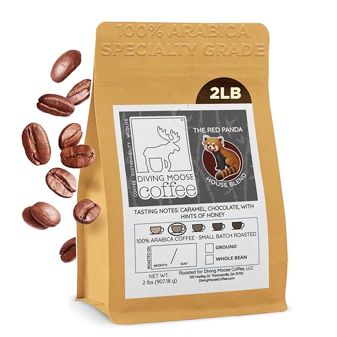 Diving Moose Coffee - The Red Panda House Blend Medium Light Roast (32oz / 2 LB) - Chocolate Caramel Honey Specialty Grade Small-Batch Roasted to Order Smooth Not Bitter