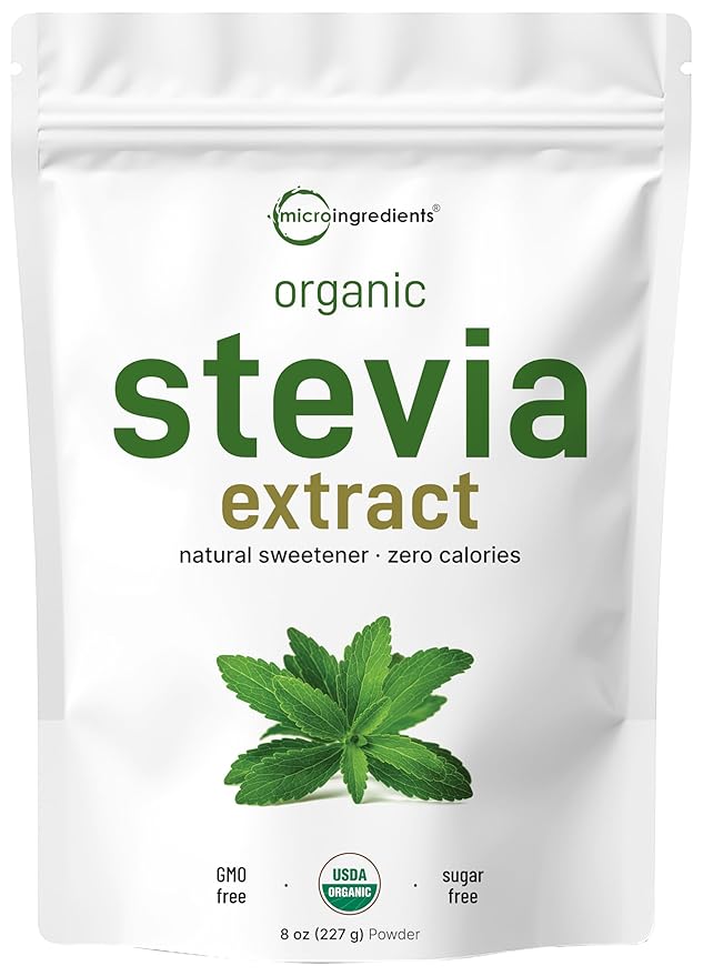Pure Organic Stevia Powder, 8 Ounces, 1418 Serving, Highest Grade Stevia Green Leaf Extract Reb-A, Reduced Bitter Aftertaste, 0 Calorie, Natural Sweetener, Sugar Alternative, Keto Friendly