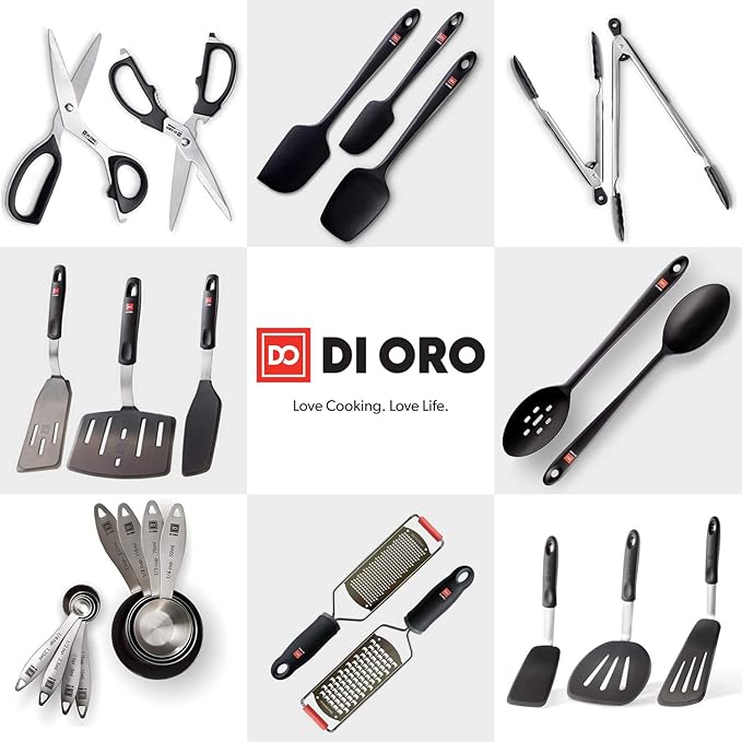 New DI ORO 2-Piece Kitchen Tongs Set (9-Inch and 12-Inch) – Stainless Steel with Non-Stick 480F Heat-Resistant Silicone Tips – Great Tool for Cooking, Serving, and Barbecuing - Dishwasher Safe (Red)