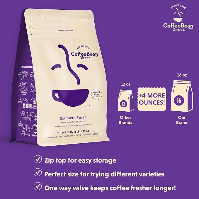 Coffee Bean Direct Southern Pecan Flavored, Whole Bean Coffee, 1 Pound Bag (Pack of 1)