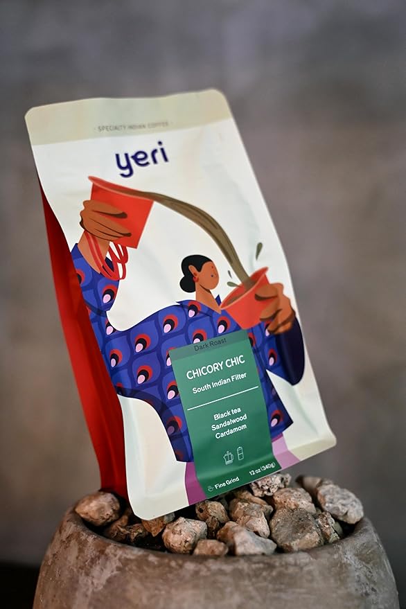Yeri Coffee CHICORY CHIC Blend – Ground Coffee with Chicory, Dark Roast, New Orleans & South Indian Style, 12 oz Bag, Low Acidity