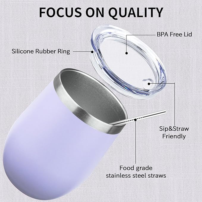 12oz/4 Pack Stainless Steel Wine Tumbler with Lids, Double WallVacuum Stainless Steel Travel Tumbler,Insulated Wine GlassesTravel Tumbler for Cold & Hot Drinks,Cup for Champaign Coffee(Cool color)