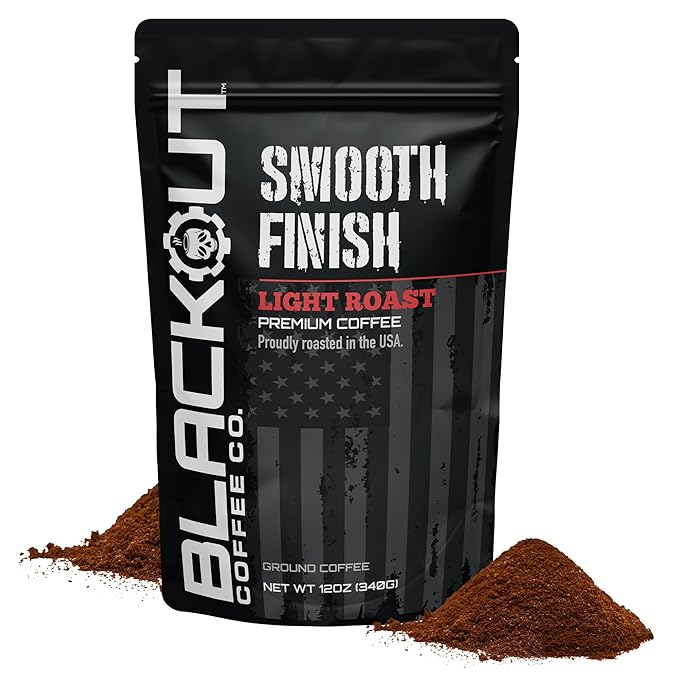 Blackout Coffee Smooth Finish Ground Coffee – Light Roast, Aromatic Smooth Taste – Freshly Roasted 12oz Bag