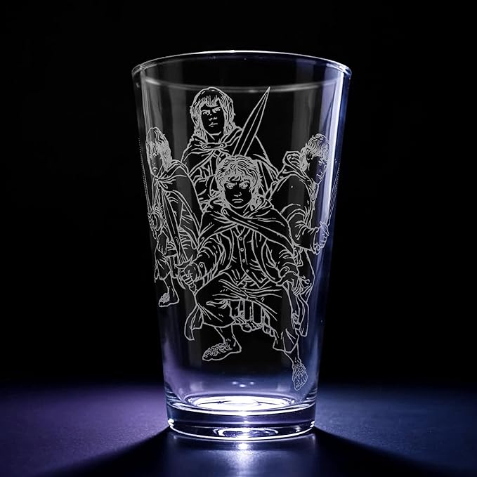 THE HALFLINGS Engraved 16oz Pint Glass | Inspired by Tolkien Power Ring and Middle Earth | Great Christmas Gift Idea | Unique Elvish Fantasy Wizard Fantasy Decor!