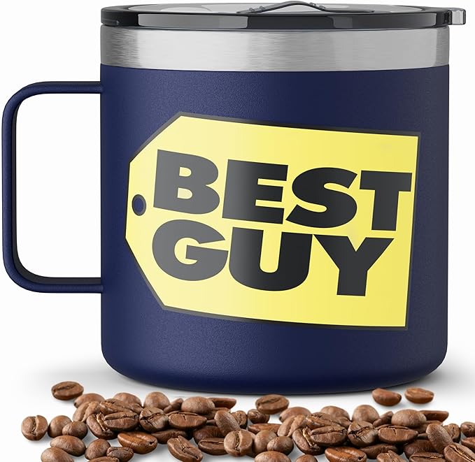 Funny Coffee Mug - BEST GUY Travel Mug 14oz Insulated Stainless Steel - Gifts for Husband, White Elephant Gift Ideas, Dad Gifts, Stocking Stuffers