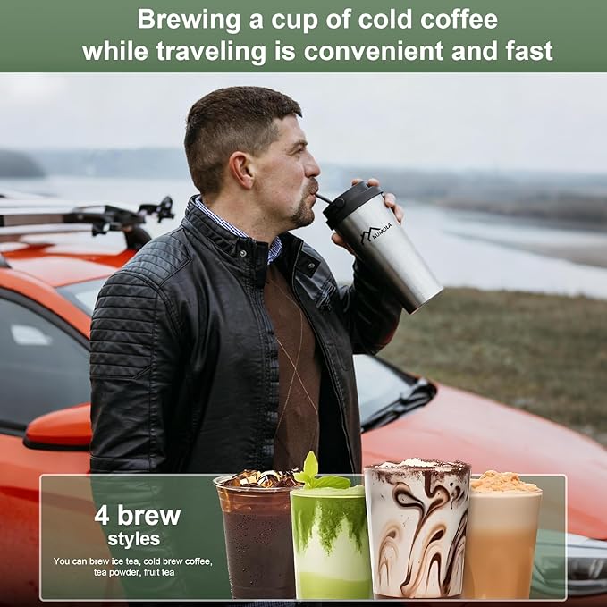 Numola Cold Brew Coffee Maker, 3 Brew Sizes with 16oz Stainless Steel Cup, Vacuum Self-Cleaning Coffee Machine with Removable Coffee Filter for Home Travelling Camping