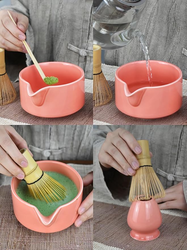 Artcome Premium Matcha Tool Set Pink, Includes Matcha Bowl, Whisk, Whisk Holder, Tea Scoop & Manual