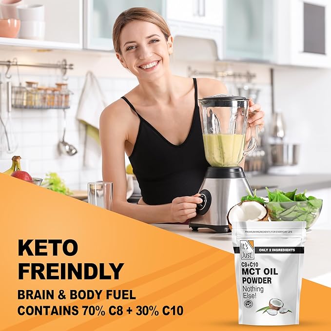 It's Just - MCT Oil Powder w/Prebiotic Fiber (1.5lbs) 70% C8 + 30% C10, Fast Fuel for Body & Brain Health, Keto Coffee Creamer, Non-GMO, Heavy Metal Tested
