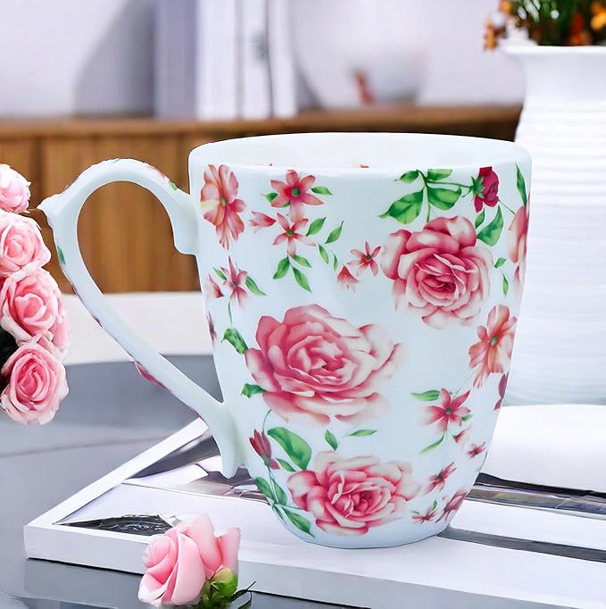 14oz Bone China Coffee Mugs for Women Floral Coffee Mug Tea Cups Novetly Coffee Cups Gift for Women Mom Friends