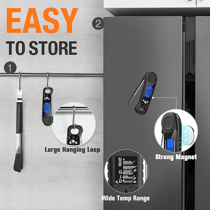 Meat Thermometer Digital, Instant Read Food Thermometer for Cooking Deep Fry BBQ Oven Grill Smoker Roast and Candy Thermometer, Stocking Stuffers Gifts for Men Women