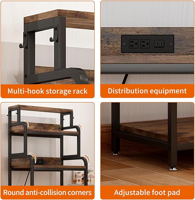 4-Tier Mini Fridge and Microwave Stand Shelf Organizer,61.6" Tall Mini Fridge Cabinet Bakers Rack with Power Outlet,Microwave Oven Stand,Kitchen Shelf Coffee Bar for Home Office Dorm