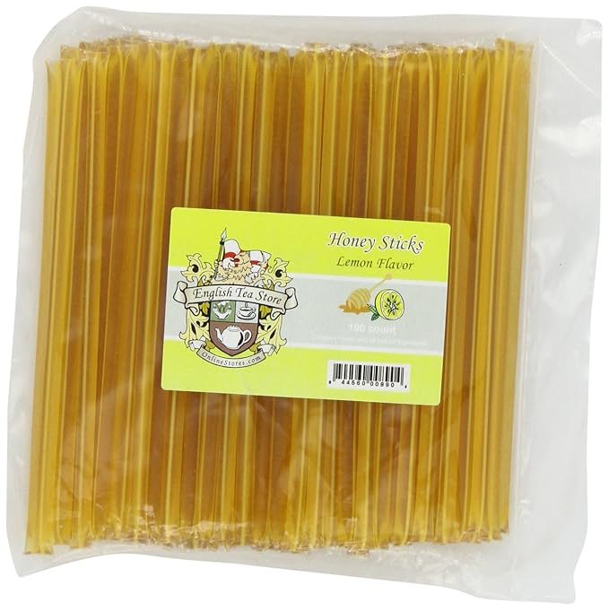 English Tea Store Honey Sticks | All-Natural Honeystix With Gluten-Free Grade A Honey | Mini Honey Stick For Tea, Cake Pops Or Snacks | Portable Sweet Treat | Lemon Flavored Honey Sticks - 100 Count